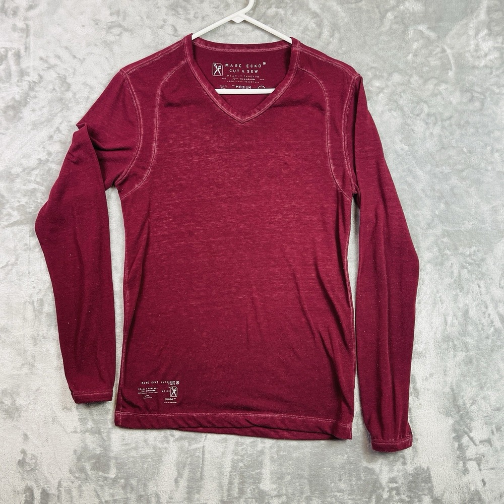 Marc Ecko Raspberry Knit Pullover V Neck Logo Long Sleeve Mens Medium Vintage